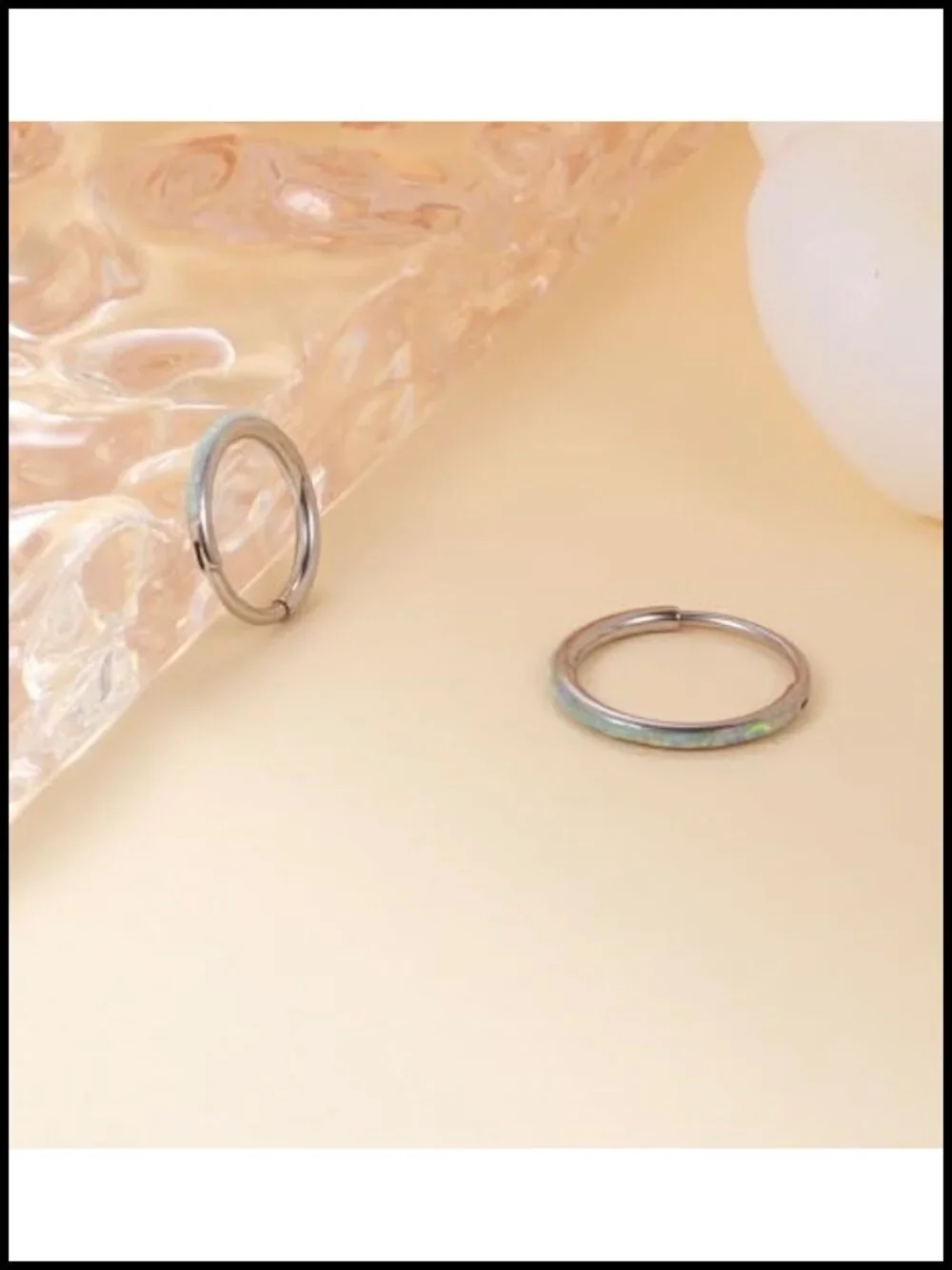 Opal Septum Ring Hinged Hoop Nose Ring 316L Surgical Steel